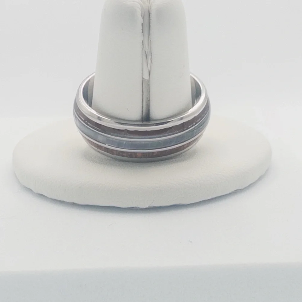Mens Tungsten Carbide Ring With Wood & Opal Inlay Durable & Stylish Design - Picture 12 of 13